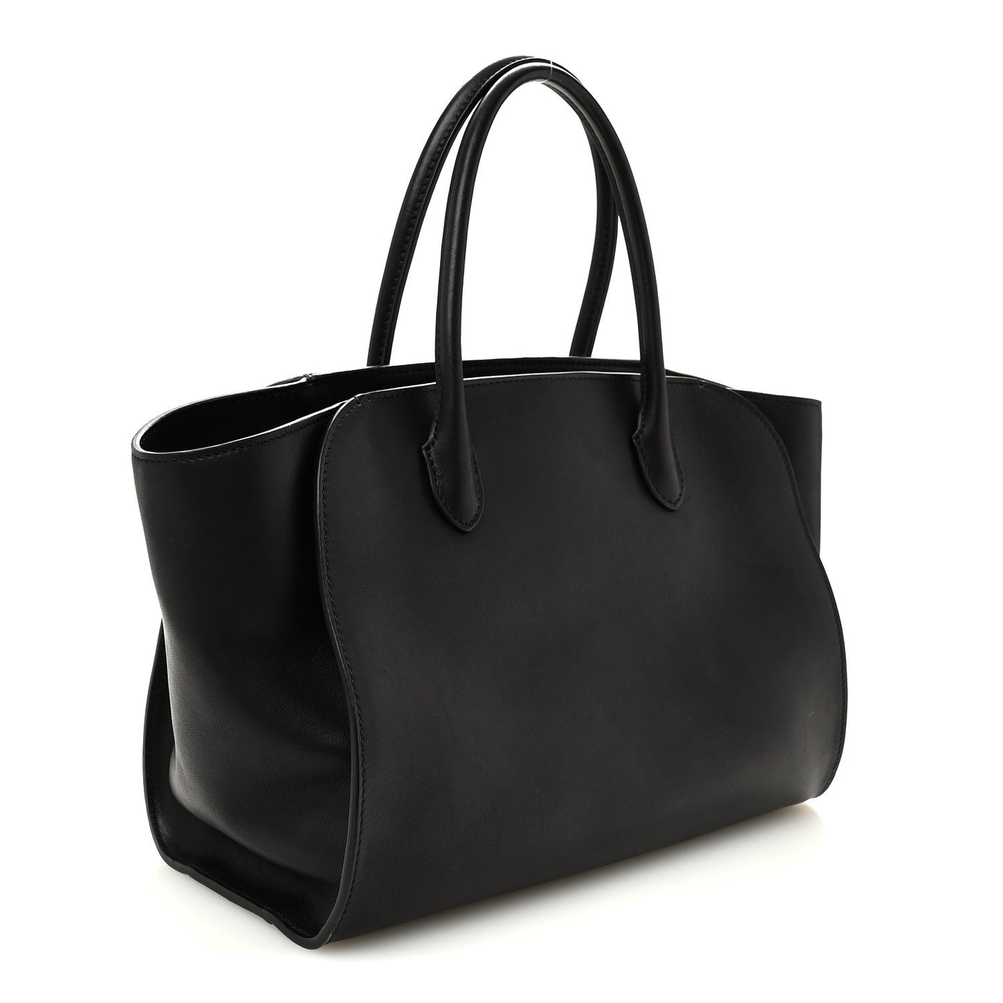 Polished Saddle Calfskin Marlo 12 Tote Bag Black