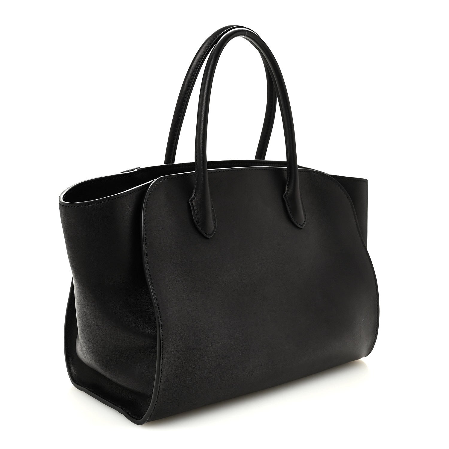 The Row Polished Saddle Calfskin Marlo 12 Tote Bag Black 3 of 9
