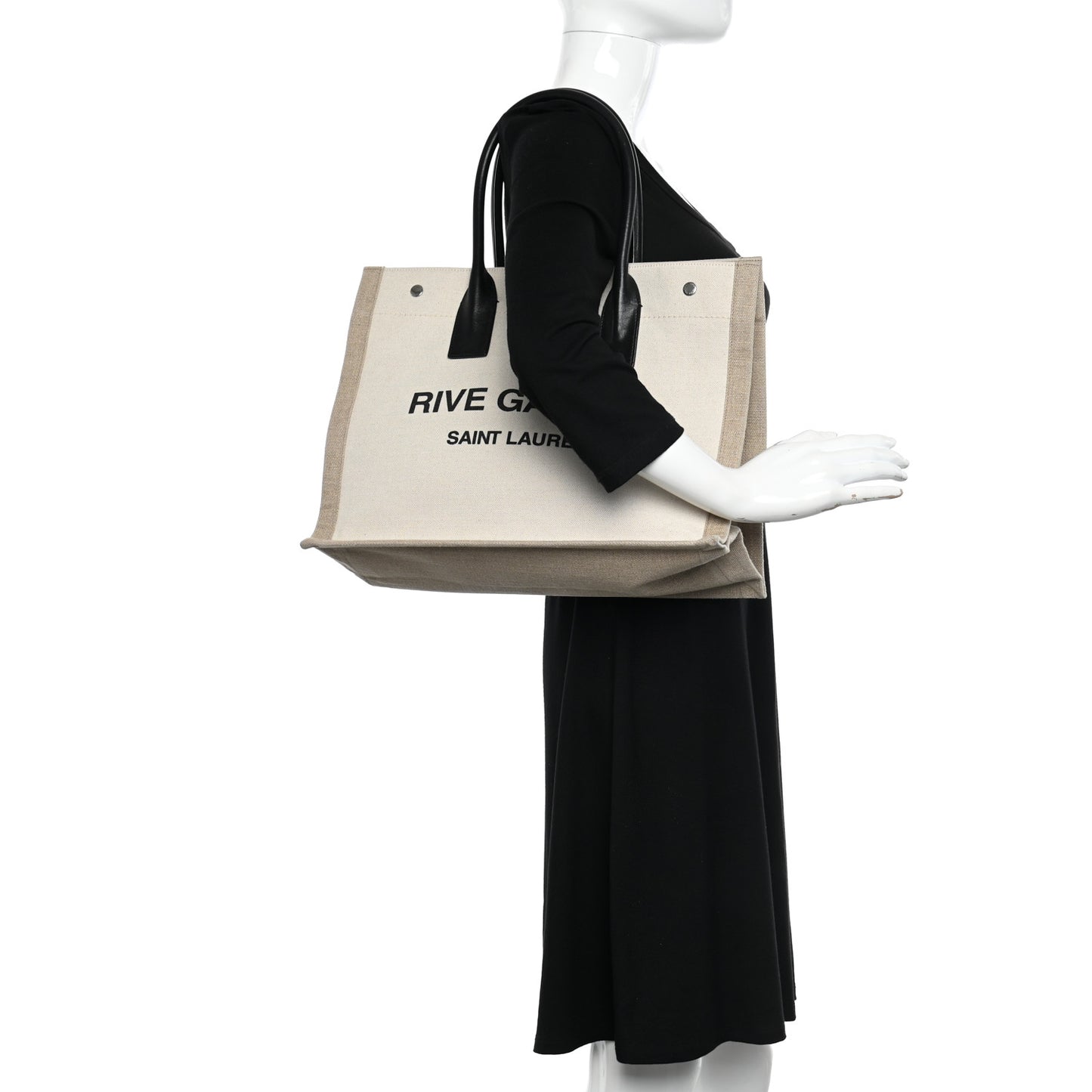 Linen Calfskin Small Rive Gauche Tote Greggio Natural