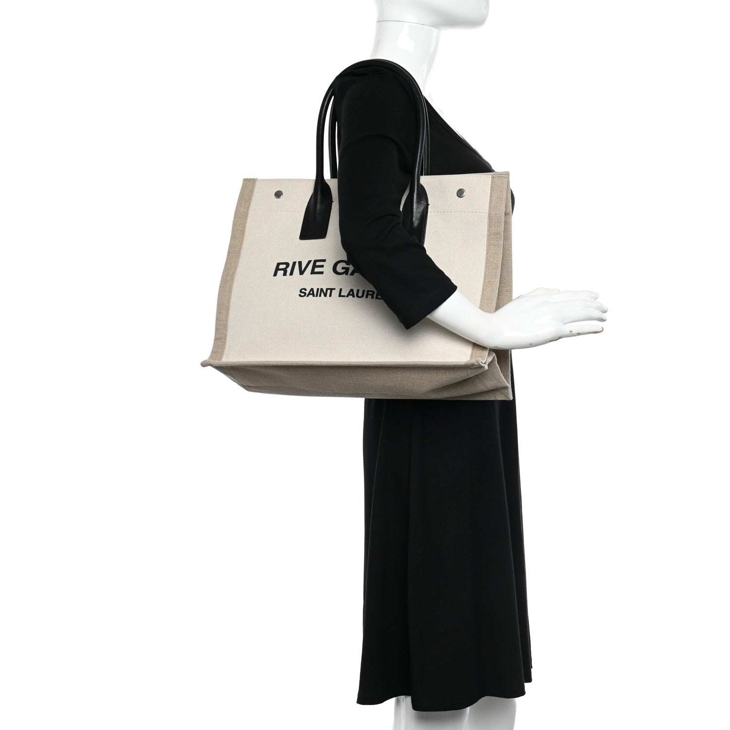 Saint Laurent Linen Calfskin Small Rive Gauche Tote Greggio Natural 2 of 10