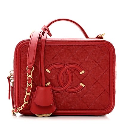 Chanel Caviar Quilted Medium CC Filigree Vanity Case Red 1 of 10