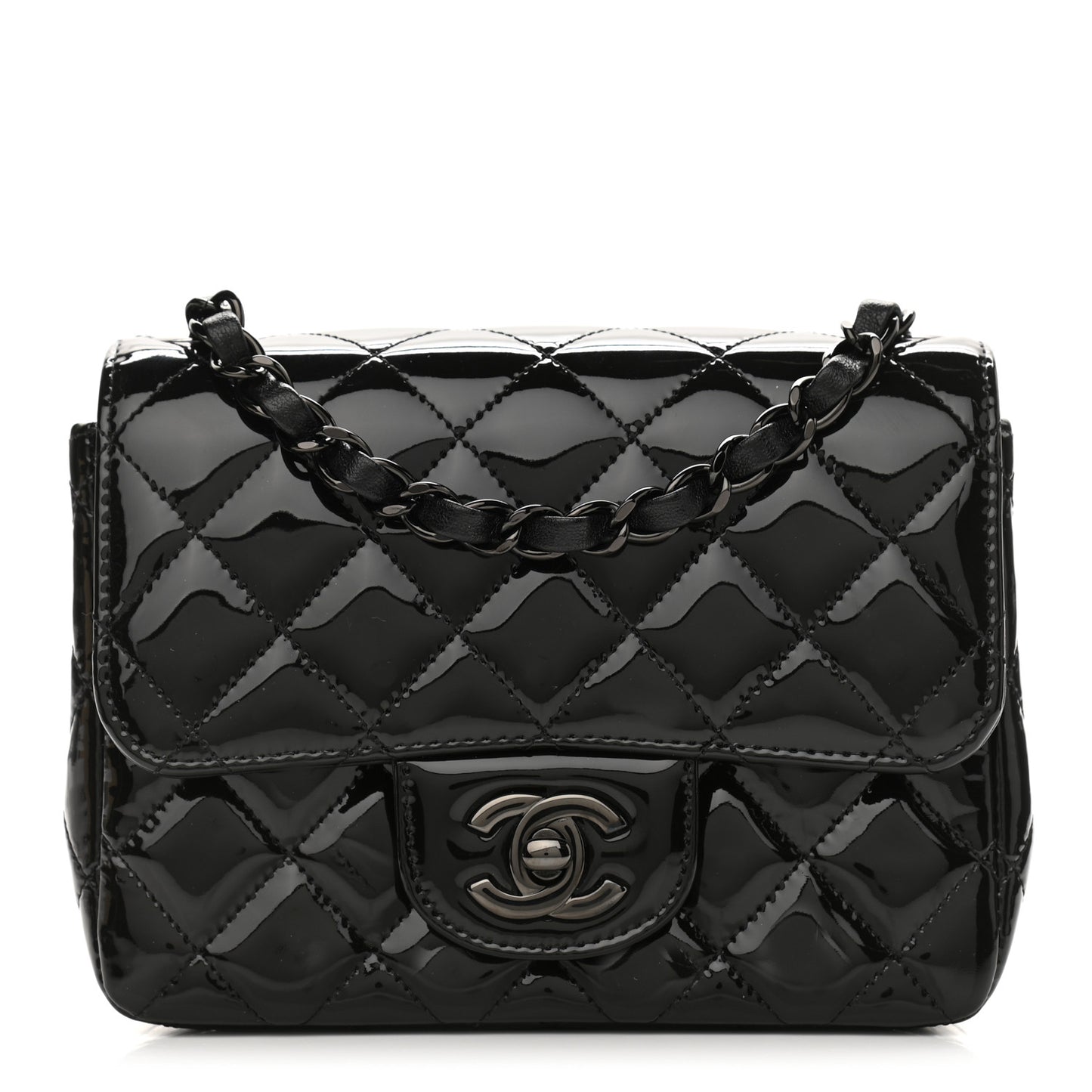 Patent Calfskin Quilted Mini Square Flap So Black