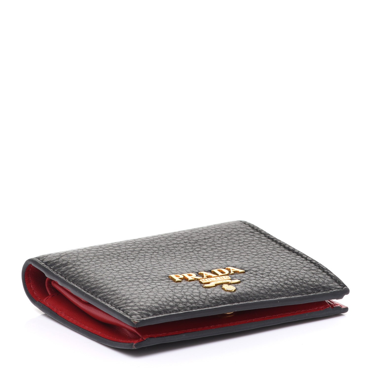 Prada Vitello Daino Small Bi-Fold Wallet Black Fuoco 4 of 7