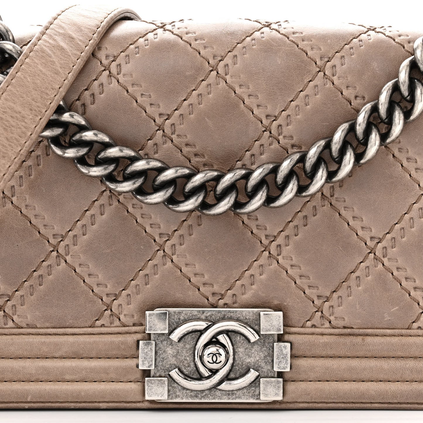 Calfskin Quilted Double Stitch Medium Boy Flap Brown