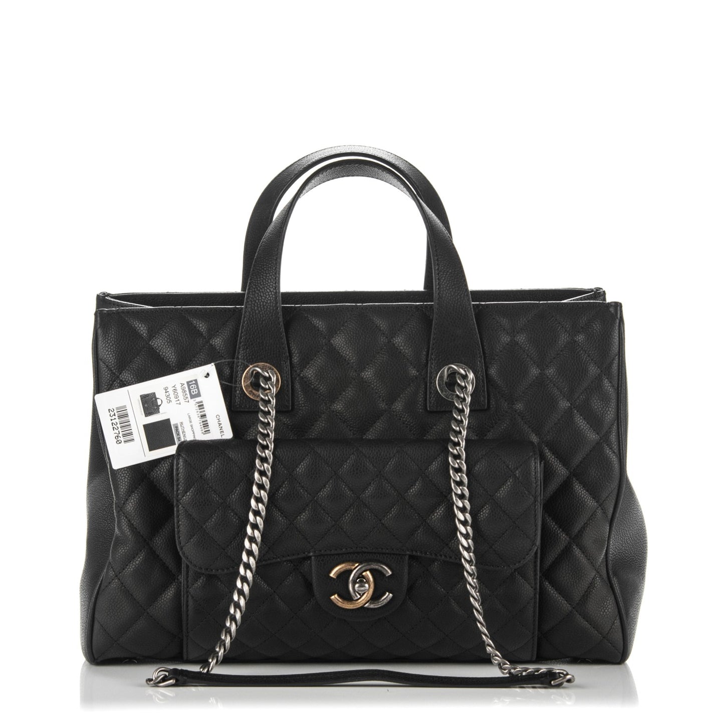 Caviar Quilted Large Casual Pocket Tote Black