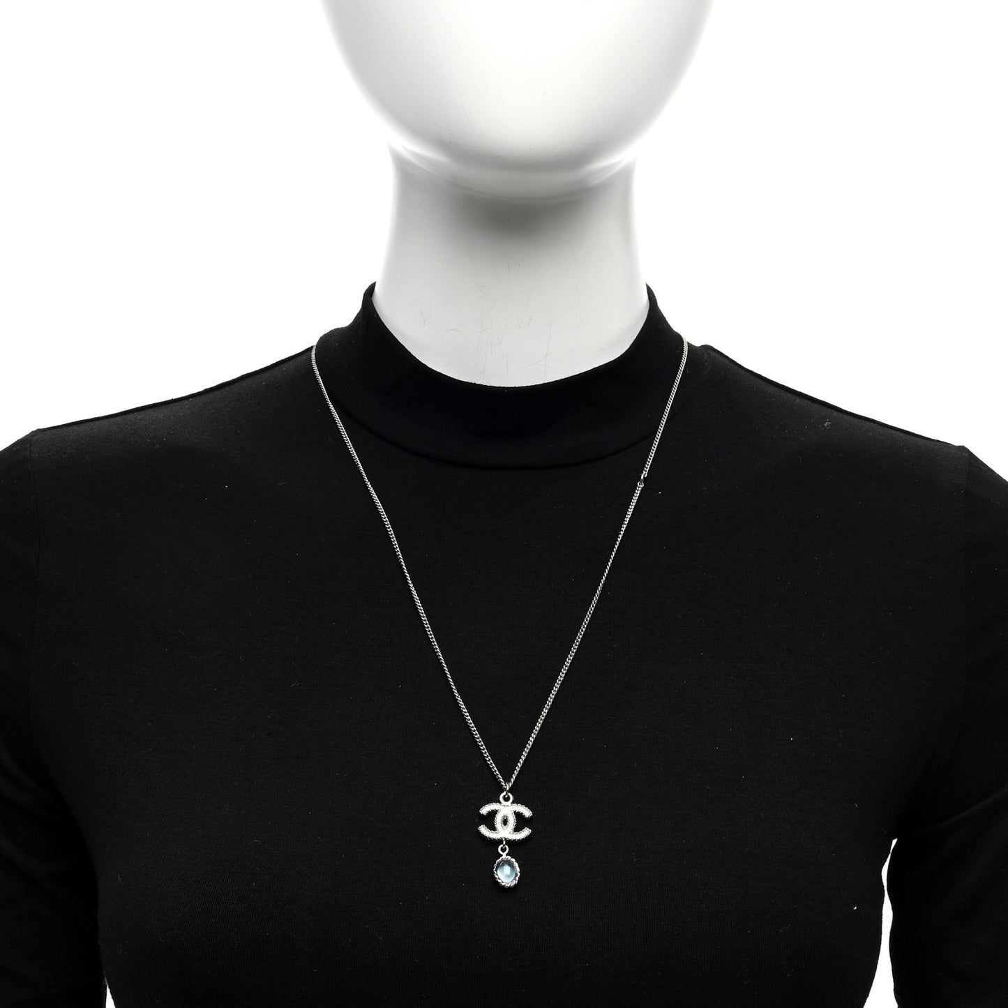 Enamel CC Drop Necklace Silver