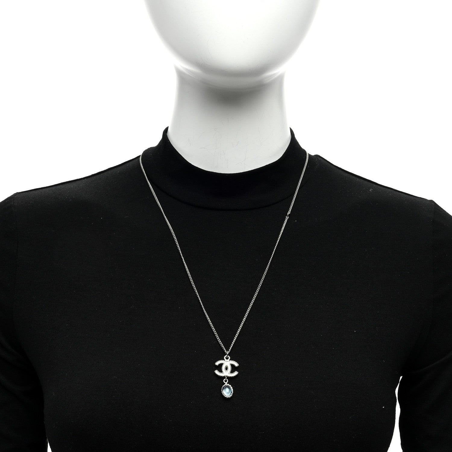 Chanel Enamel CC Drop Necklace Silver 2 of 4