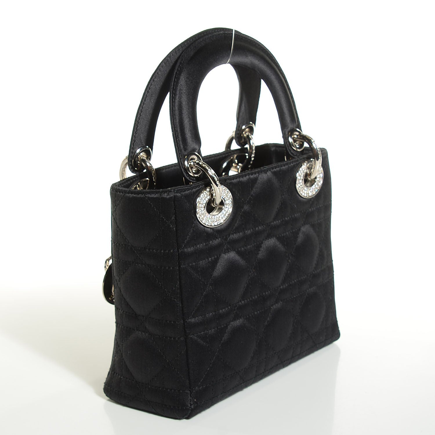 Christian Dior Satin Swarovski Crystal Cannage Mini Lady Dior Black 3 of 7