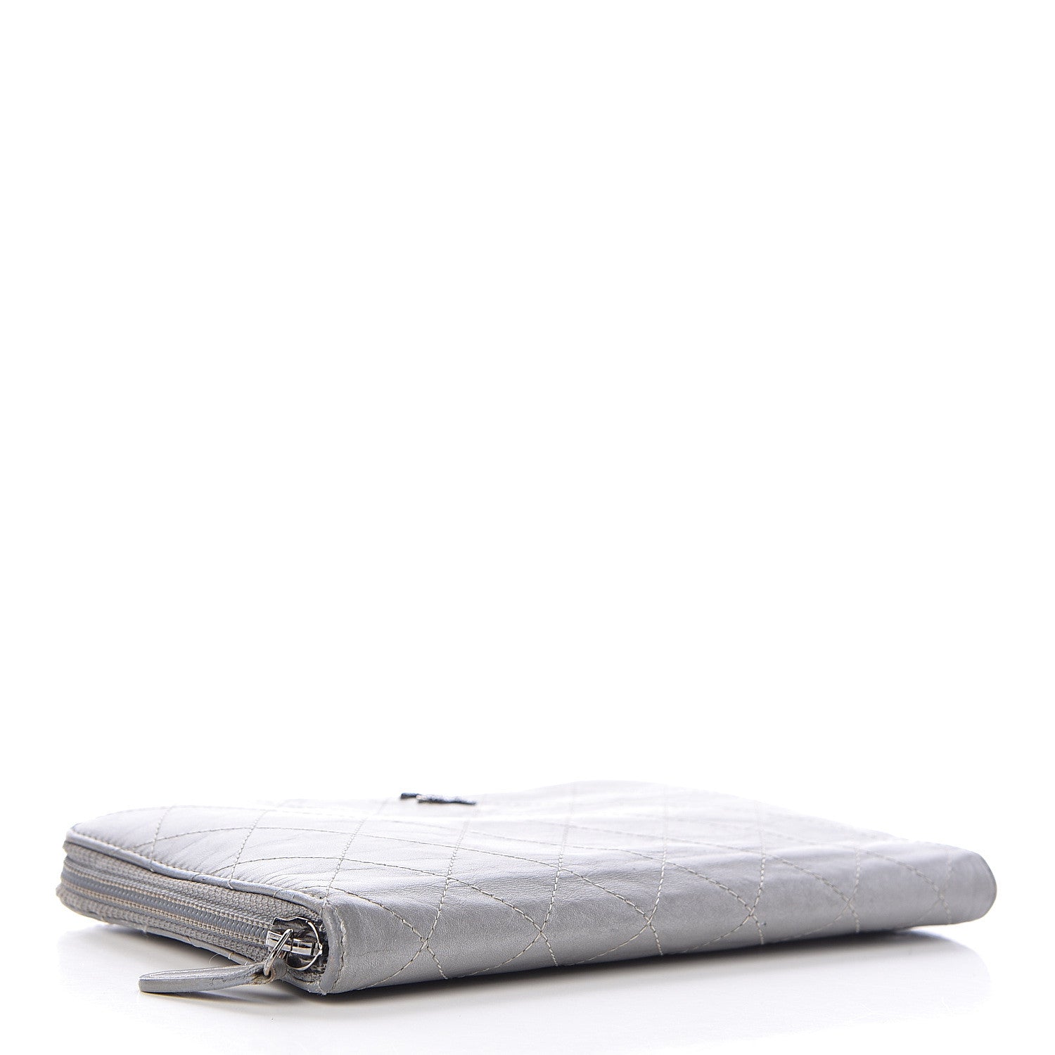 Chanel Metallic Aged Calfskin Quilted Palette Large Zip Around Organizer Wallet Silver 4 of 9