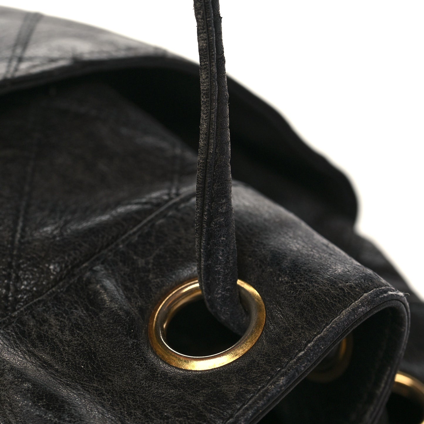 Lambskin Diamond Stitched CC Drawstring Shoulder Bag Black