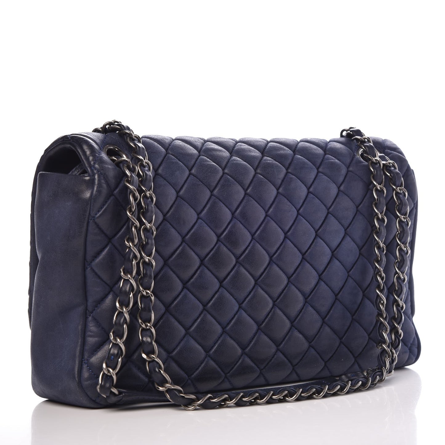 Iridescent Calfskin Quilted Large New Bubble Flap Navy