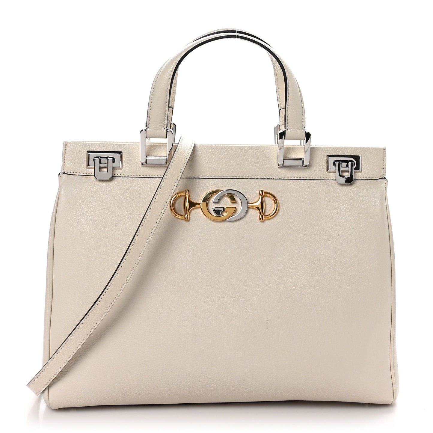 Grainy Calfskin Medium Zumi Top Handle Bag Mystic White