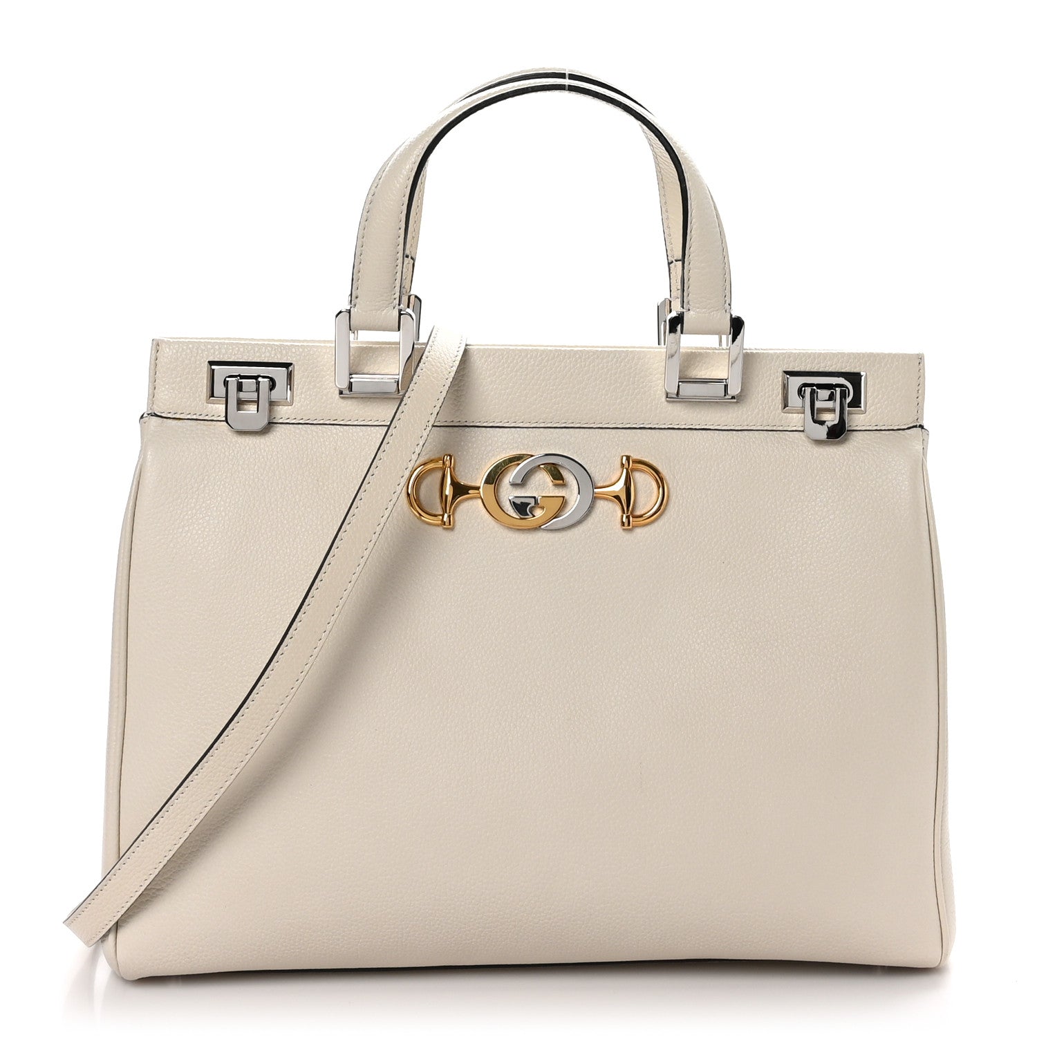Gucci Grainy Calfskin Medium Zumi Top Handle Bag Mystic White 1 of 9