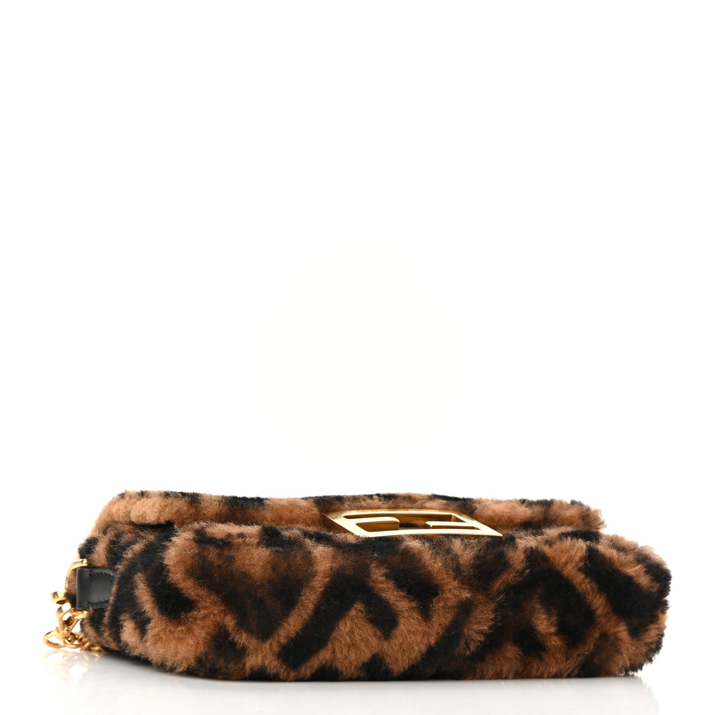 Shearling Vitello Dolce Macro FF 1974 Mini Baguette Tobacco Black