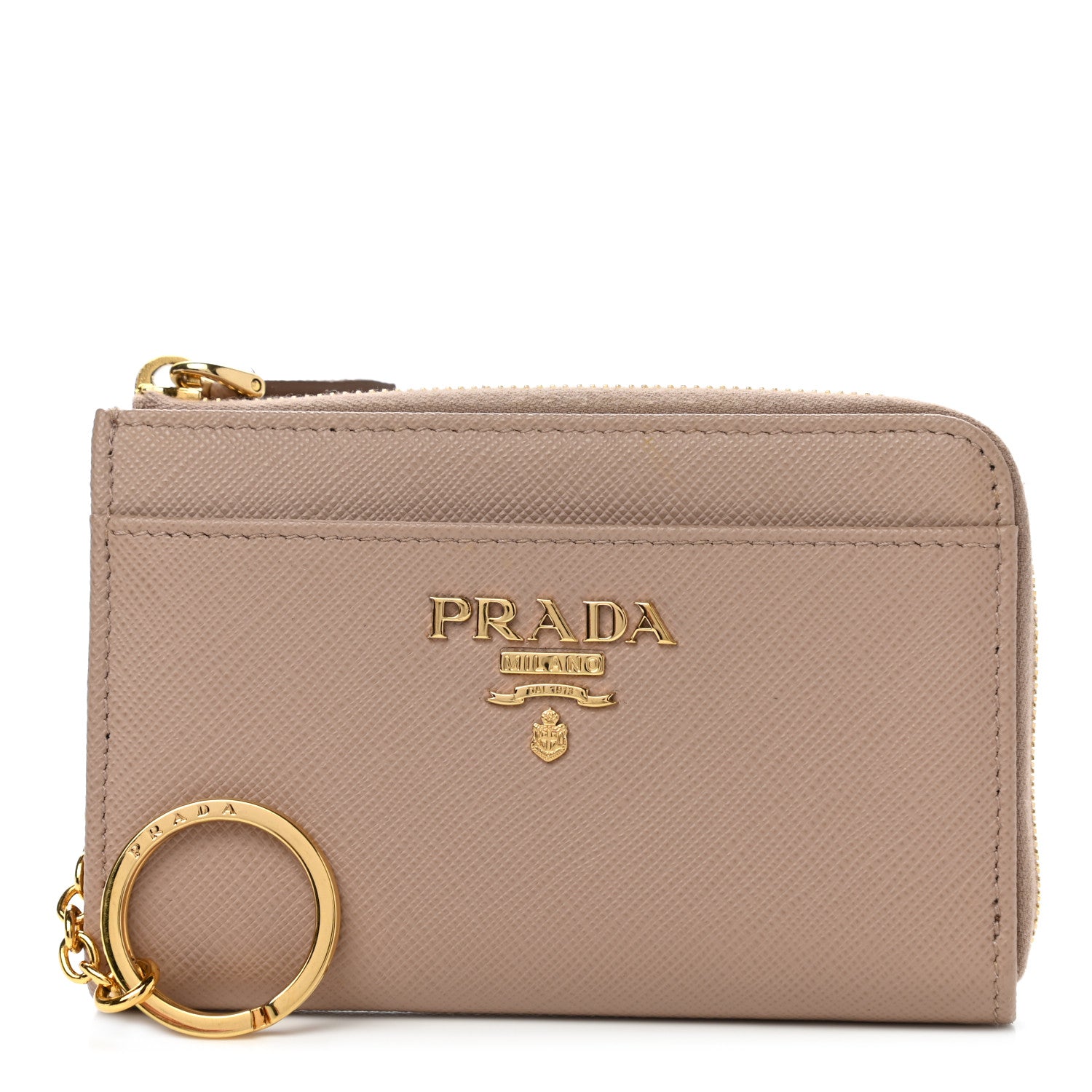Prada Saffiano Metal Zip Around Keychain Cipria 1 of 7