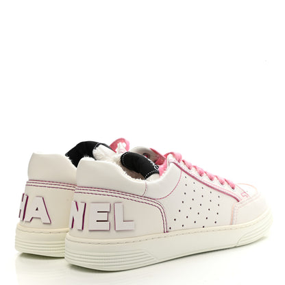 Chanel Calfskin Womens Logo Sneakers 37.5 White Pink 4 of 9