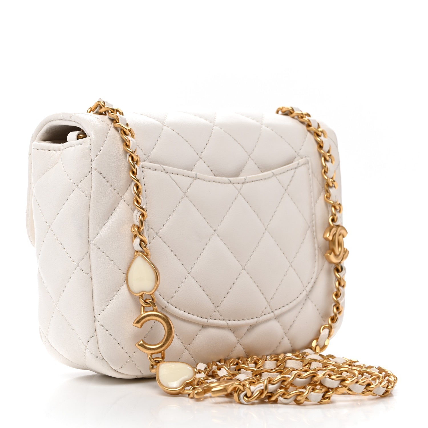 Chanel Lambskin Enamel Quilted Mini Coco Hearts Square Flap White 3 of 10