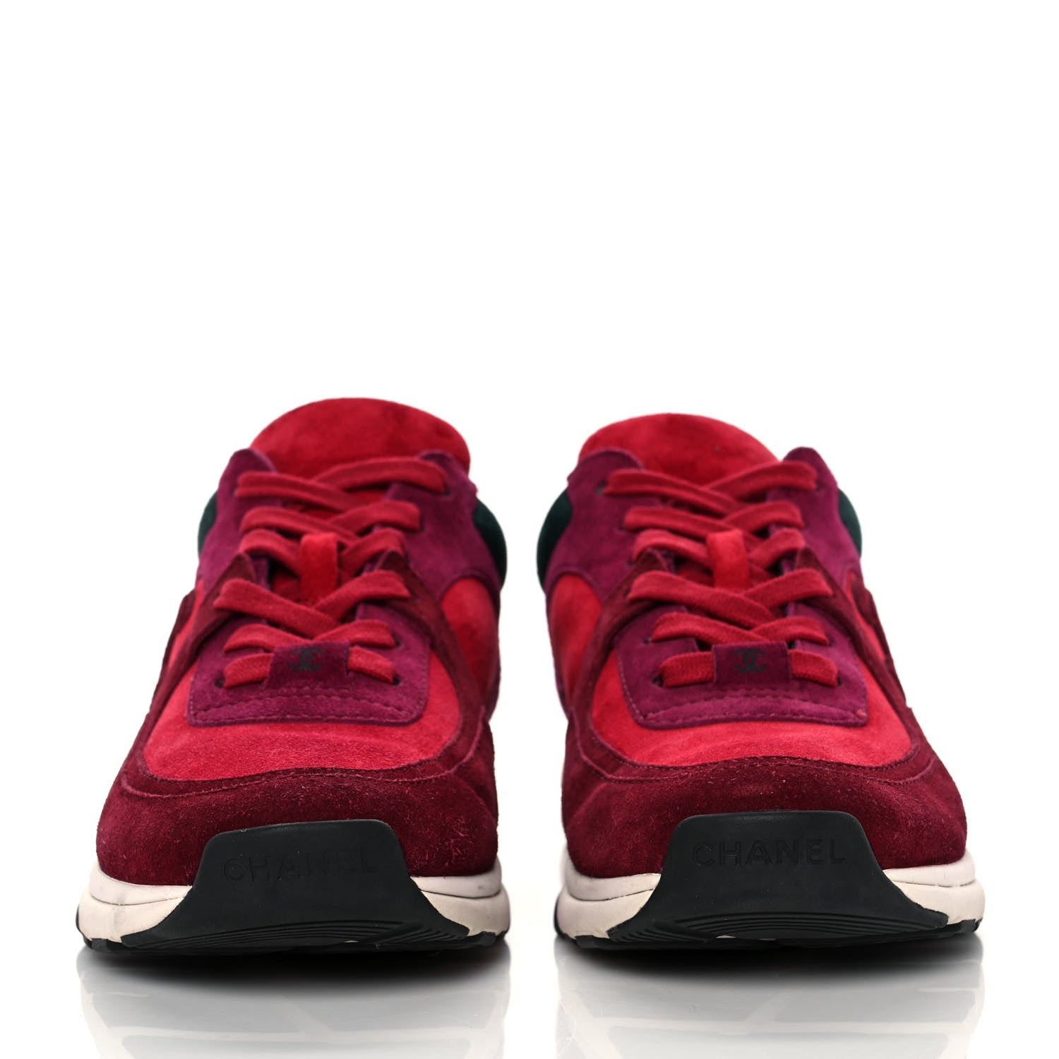 Chanel Suede Calfskin CC Sneakers 38 Burgundy Red 2 of 8