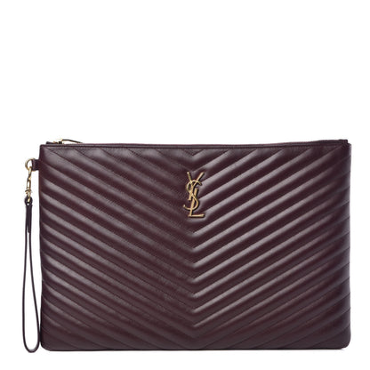 Saint Laurent Calfskin Matelasse Chevron Monogram Document Holder Amaranto 1 of 8