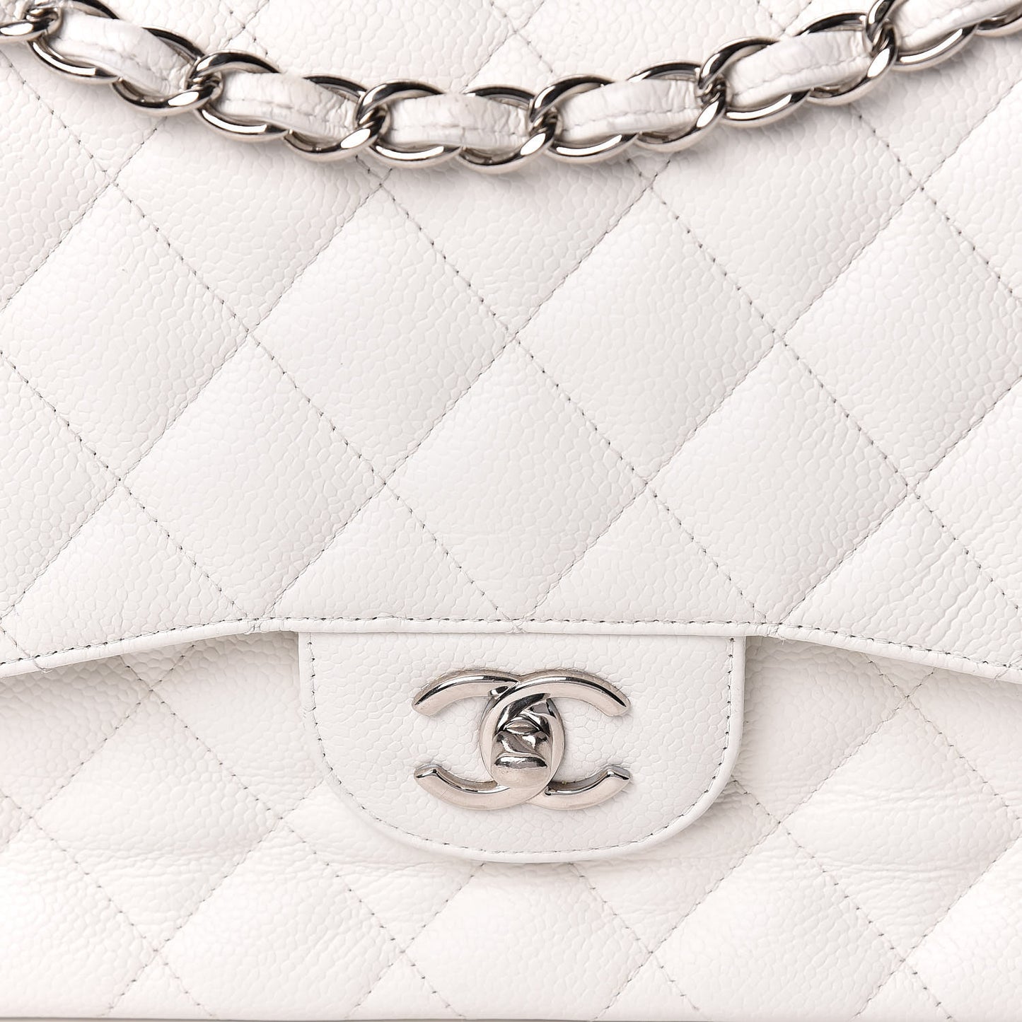Caviar Quilted Jumbo Double Flap White
