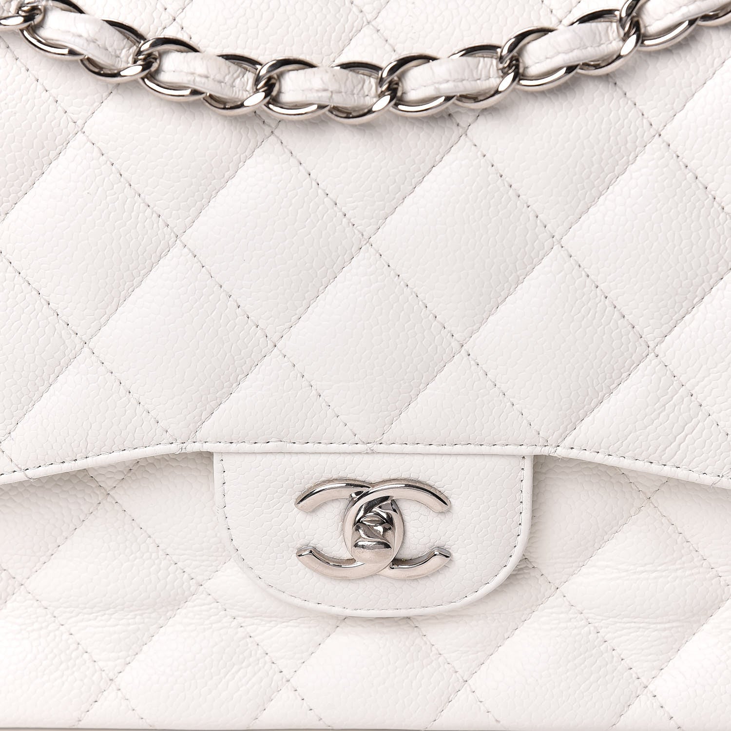 Chanel Caviar Quilted Jumbo Double Flap White 13 of 22