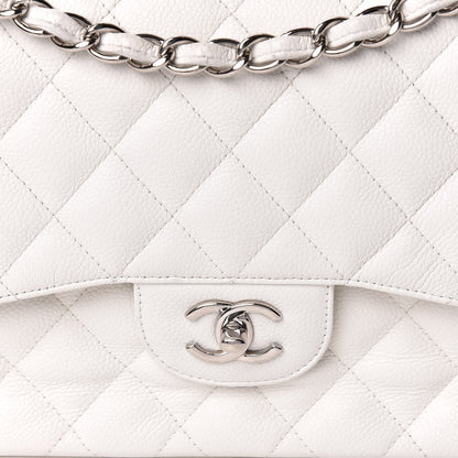 Chanel Caviar Quilted Jumbo Double Flap White 13 of 22