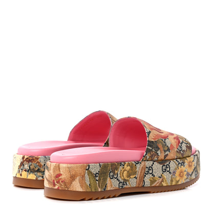 Gucci GG Supreme Monogram Water Flora Angelina Platform Slide Sandals 39.5 Beige Blue Multicolor 4 of 9