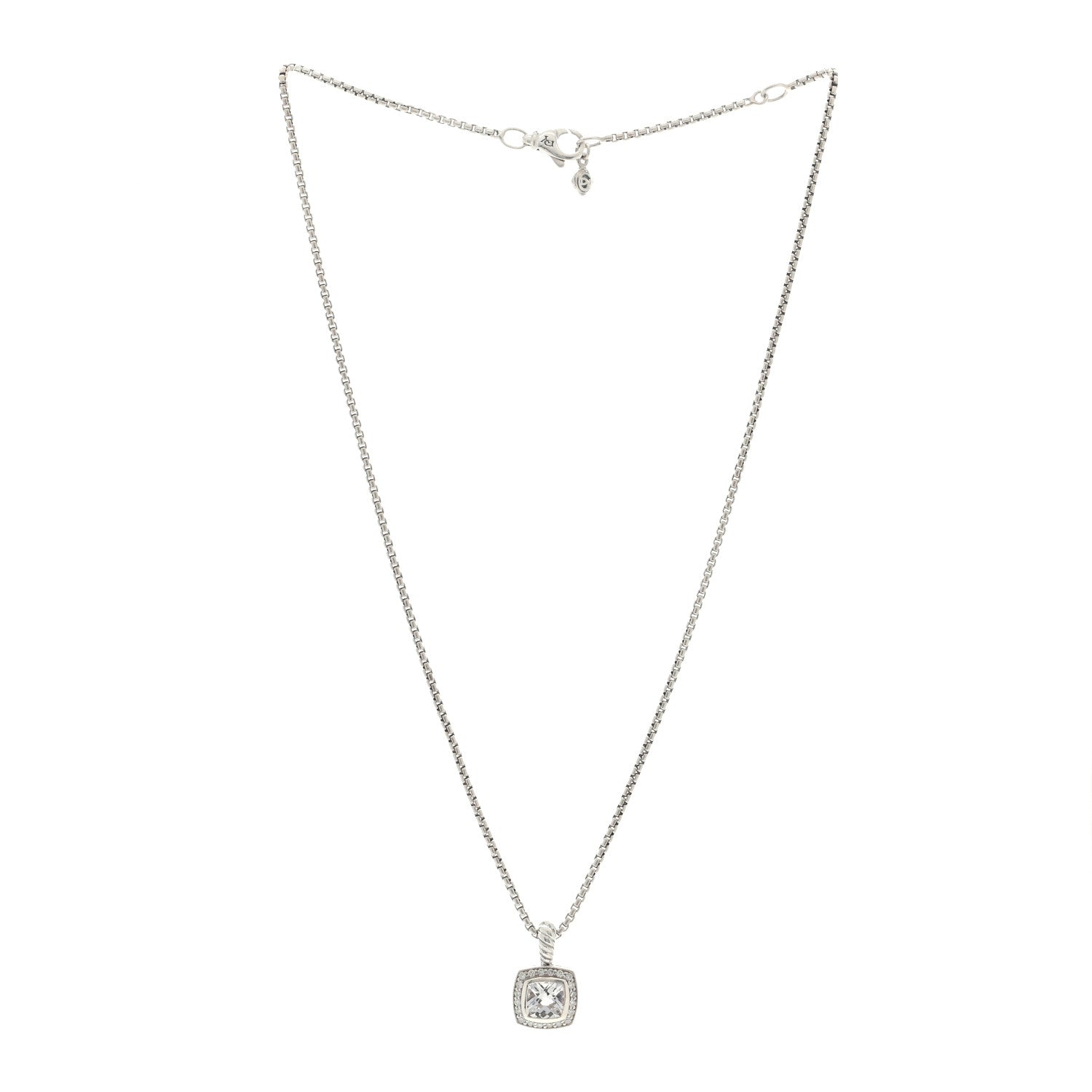 David Yurman Sterling Silver Diamond White Topaz 7mm Petite Albion Pendant Necklace 2 of 3