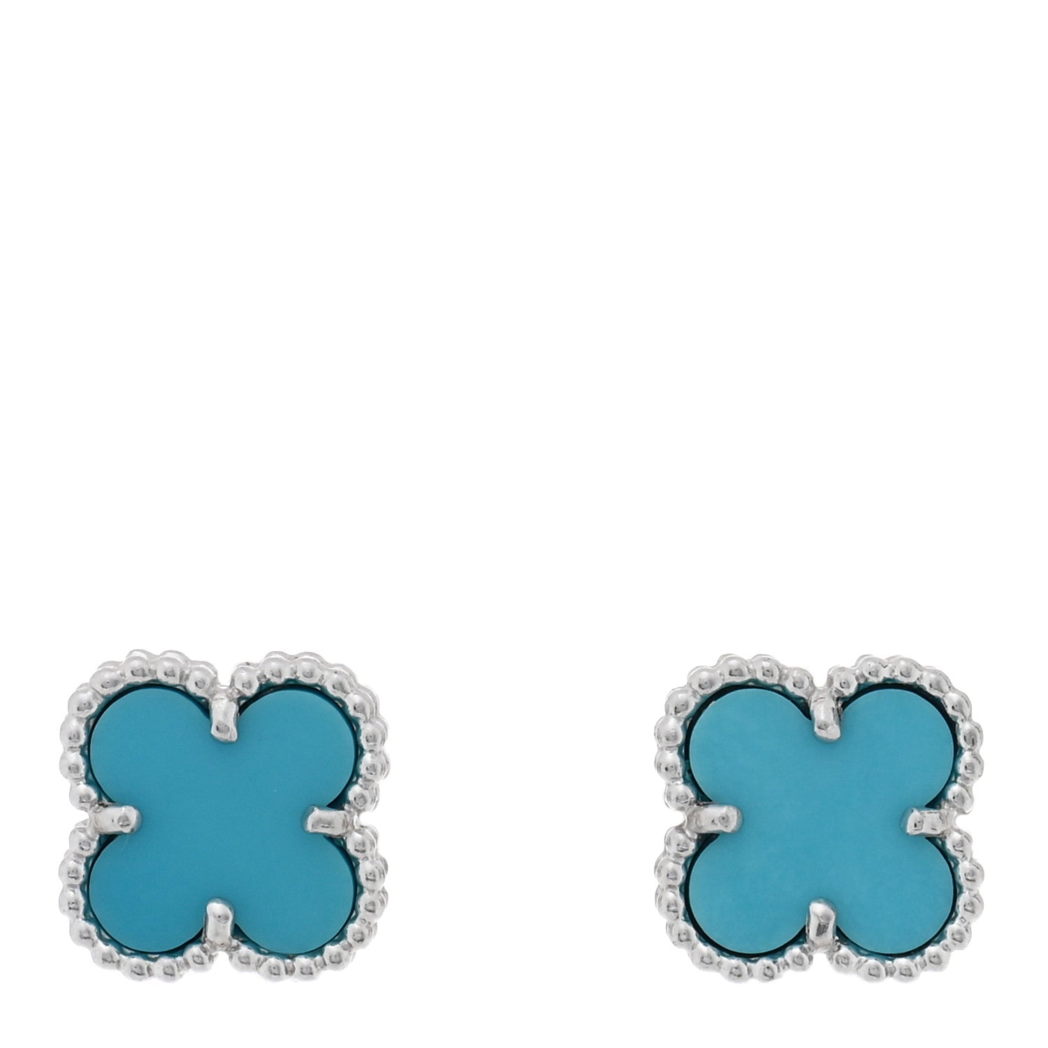 Van Cleef & Arpels 18K White Gold Turquoise Sweet Alhambra Earrings 1 of 4