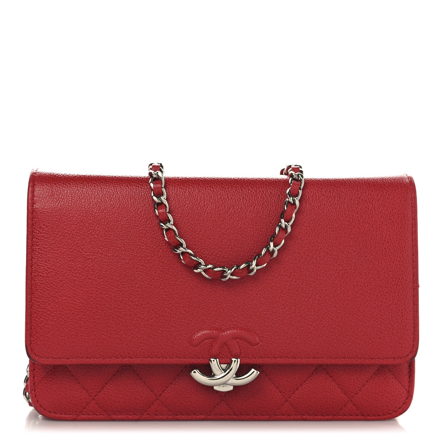 Chanel Grained Calfskin Quilted CC Box Wallet On Chain WOC Red 1 of 14