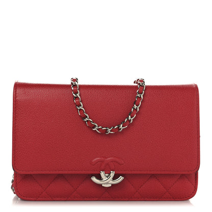 Chanel Grained Calfskin Quilted CC Box Wallet On Chain WOC Red 1 of 14