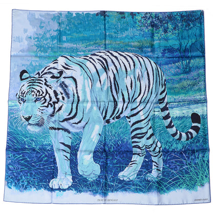 Hermes Silk Tigre du Bengale Scarf 90 Bleu Dur Ciel Turquoise Bleu 2 of 5