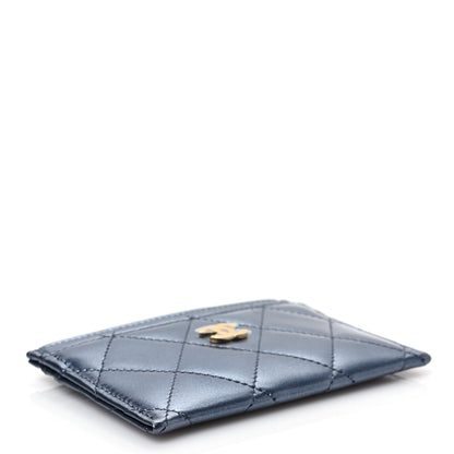 Chanel Metallic Lambskin Quilted Card Holder Dark Blue 4 of 9