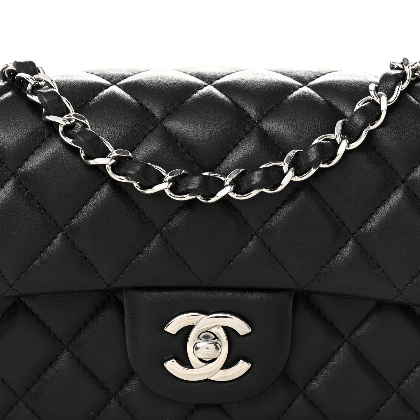 Lambskin Quilted Mini Rectangular Flap Black
