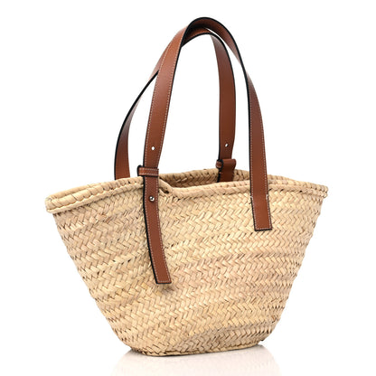 Loewe Raffia Small Basket Tote Bag Natural Tan Navy 3 of 9