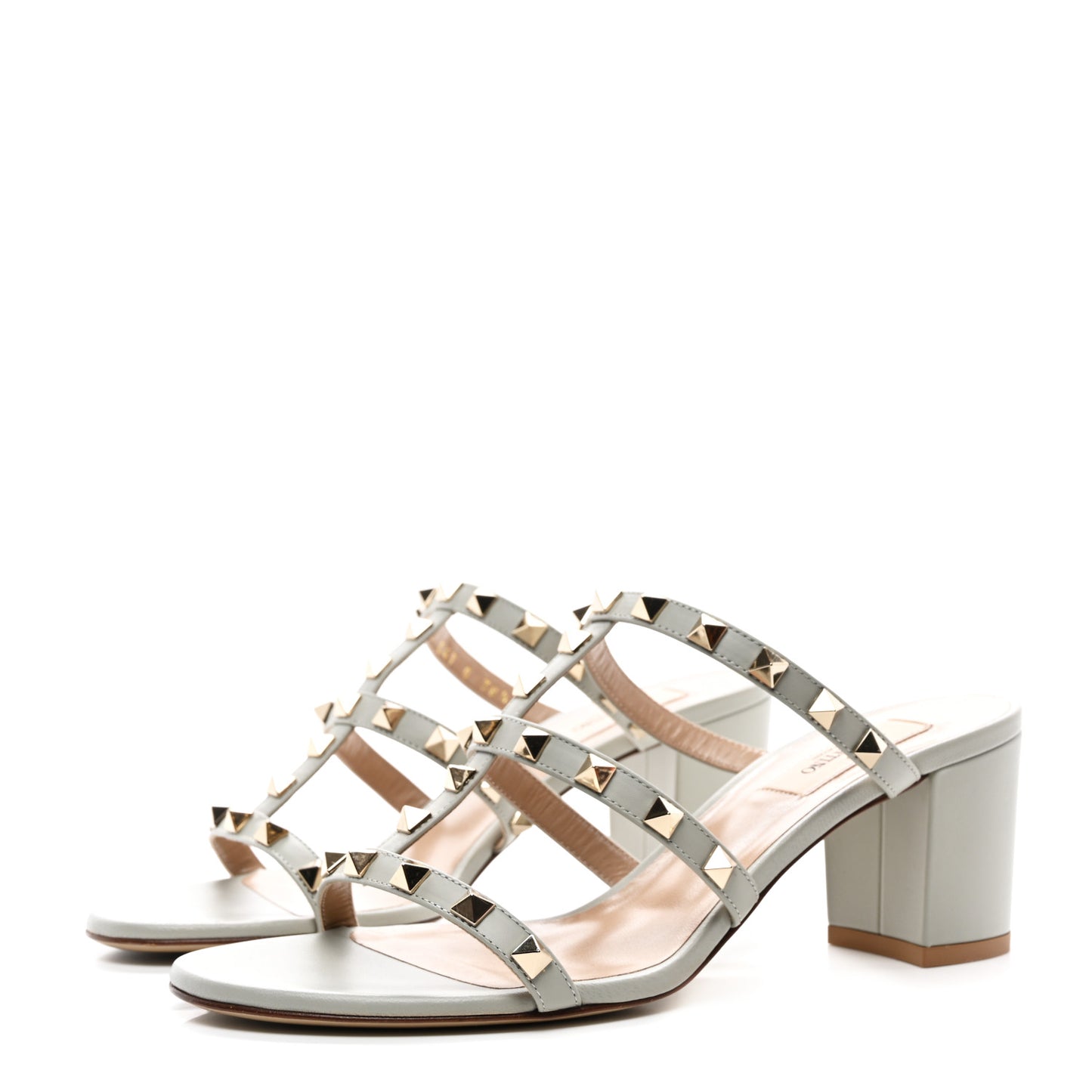Calfskin Rockstud 60mm Caged Slide Sandals 38.5 Opal Grey
