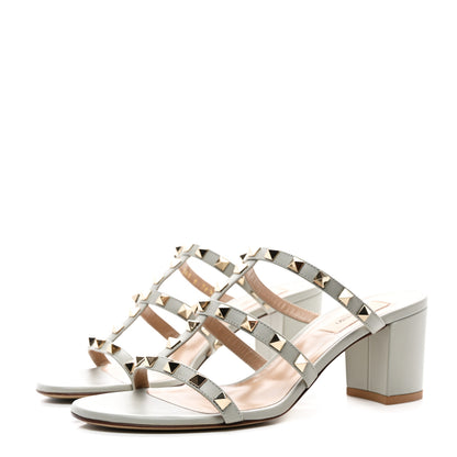 Valentino Garavani Calfskin Rockstud 60mm Caged Slide Sandals 38.5 Opal Grey 3 of 8