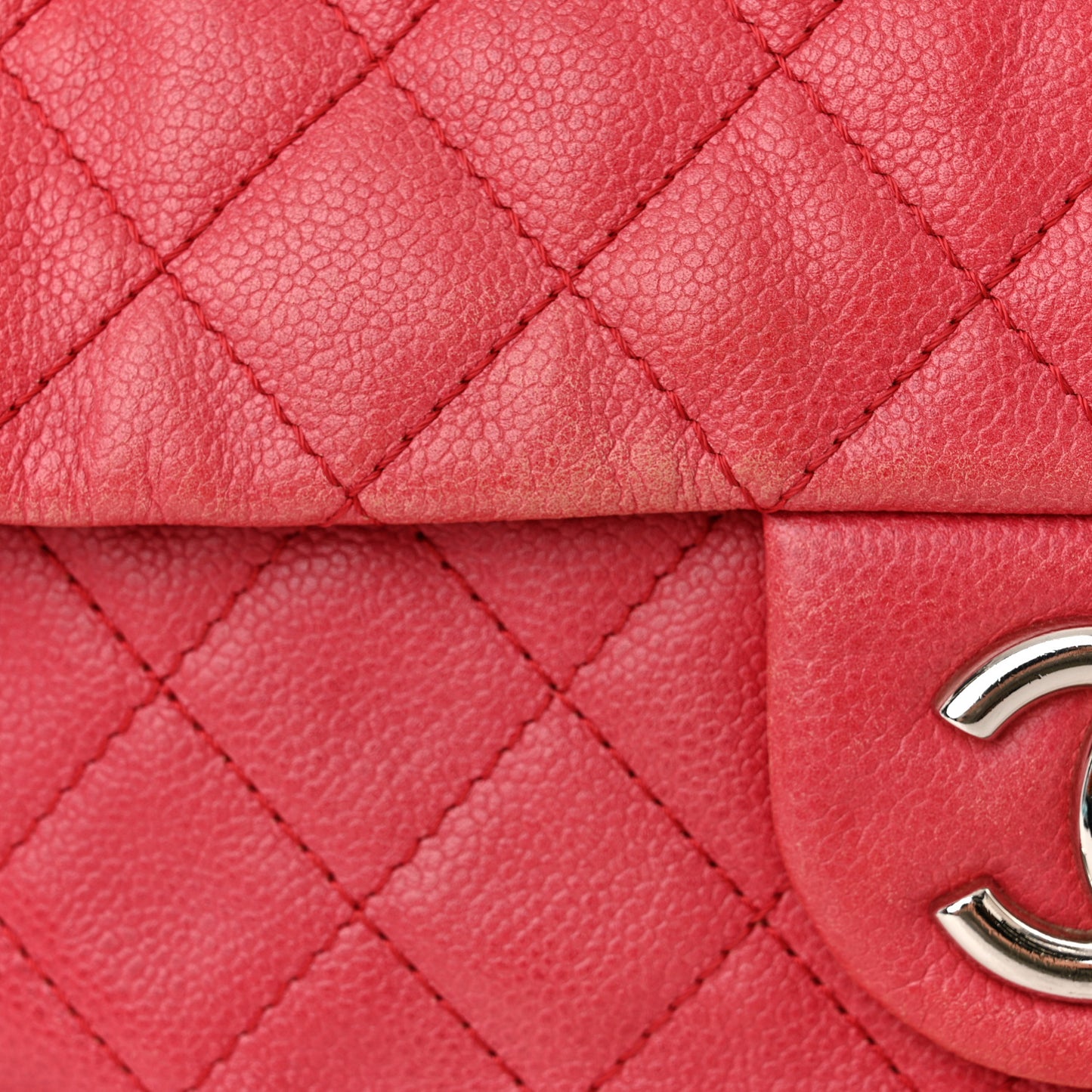 Washed Caviar Quilted Maxi Single Flap Fuchsia