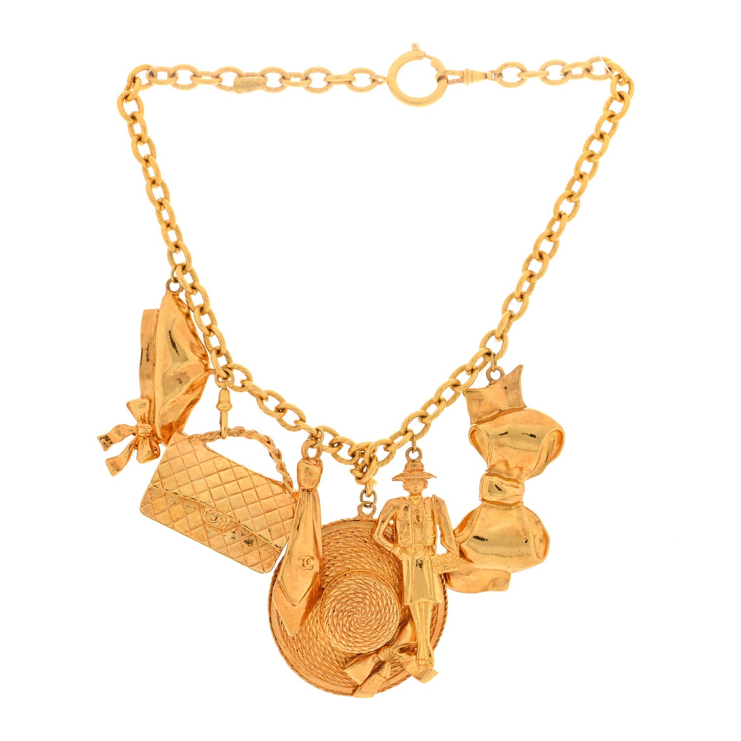 Metal CC Charm Short Necklace Gold
