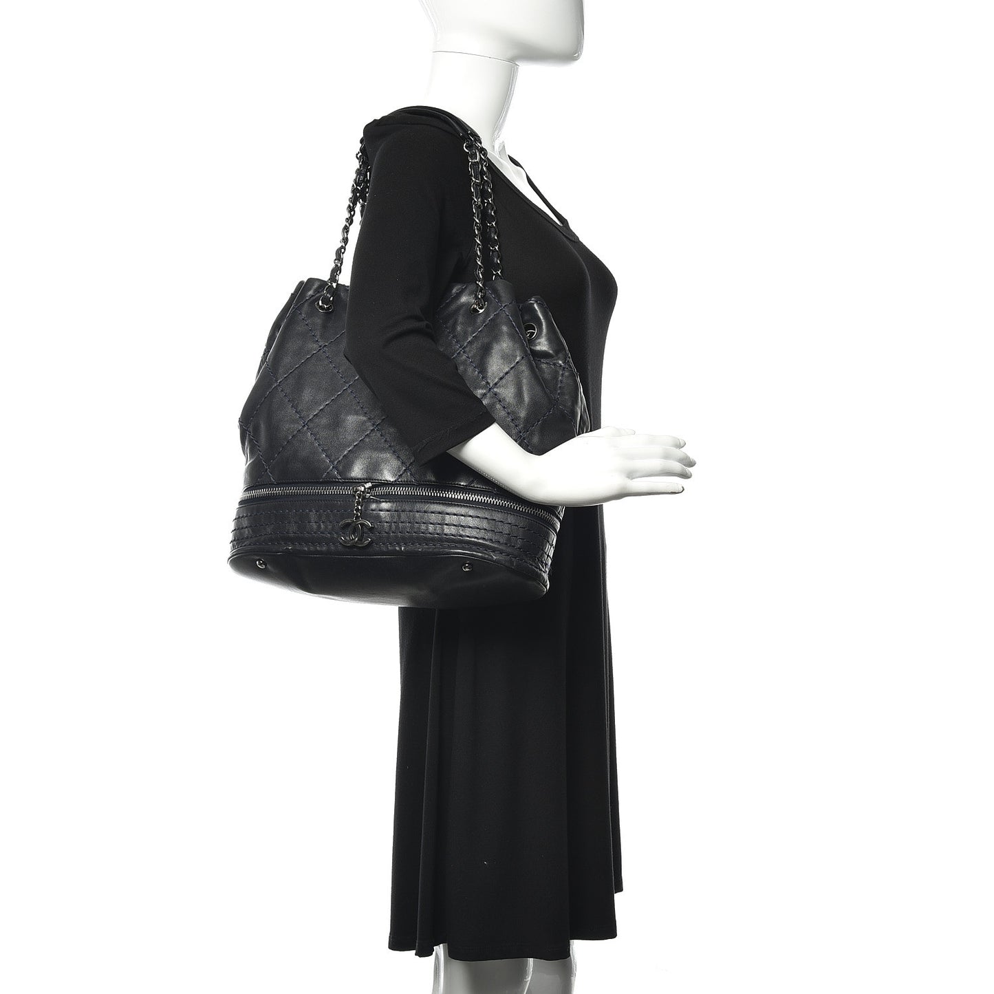 Lambskin Stitched Expandable Tote Navy