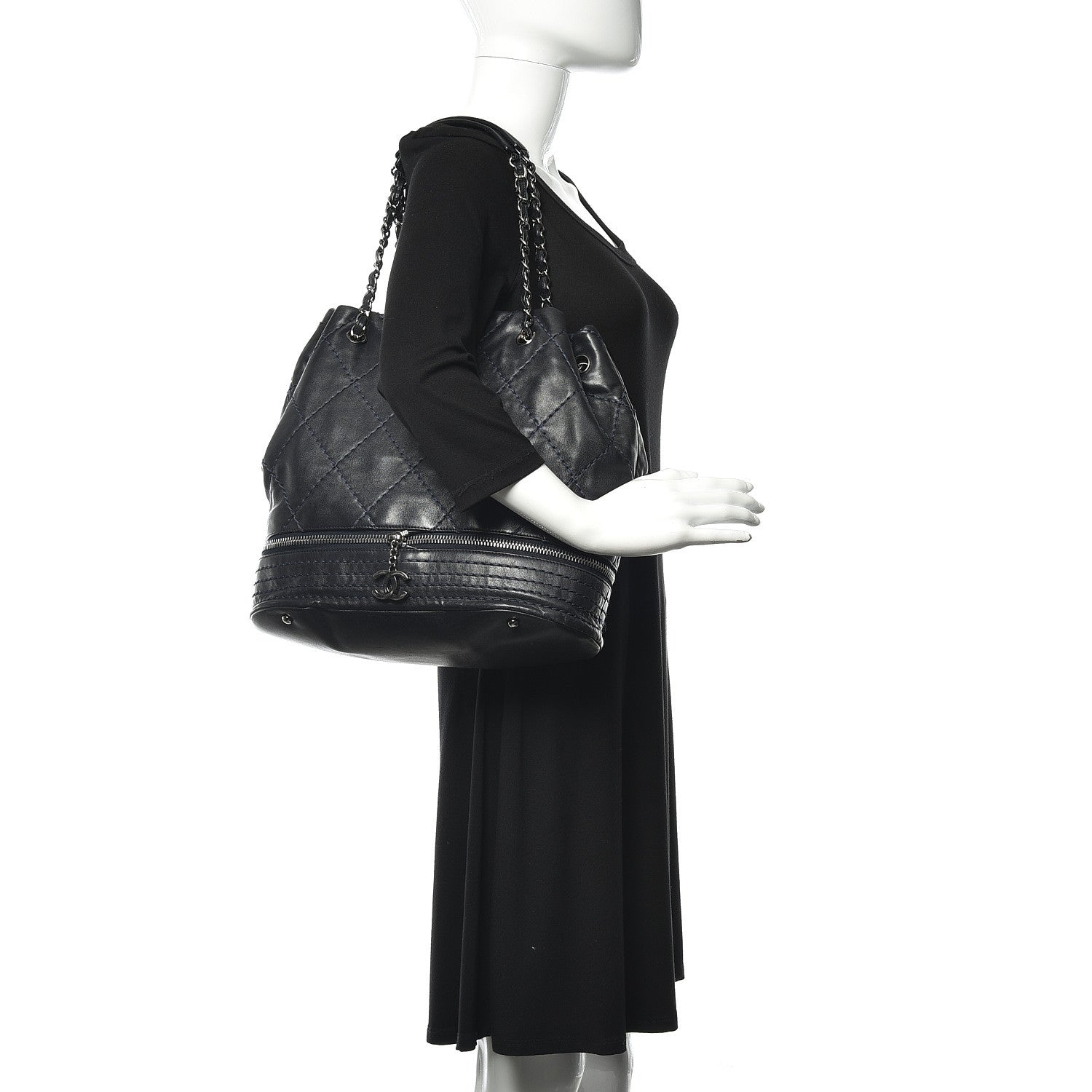 Chanel Lambskin Stitched Expandable Tote Navy 2 of 15