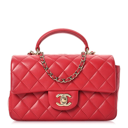 Chanel Lambskin Quilted Mini Top Handle Rectangular Flap Red 1 of 16