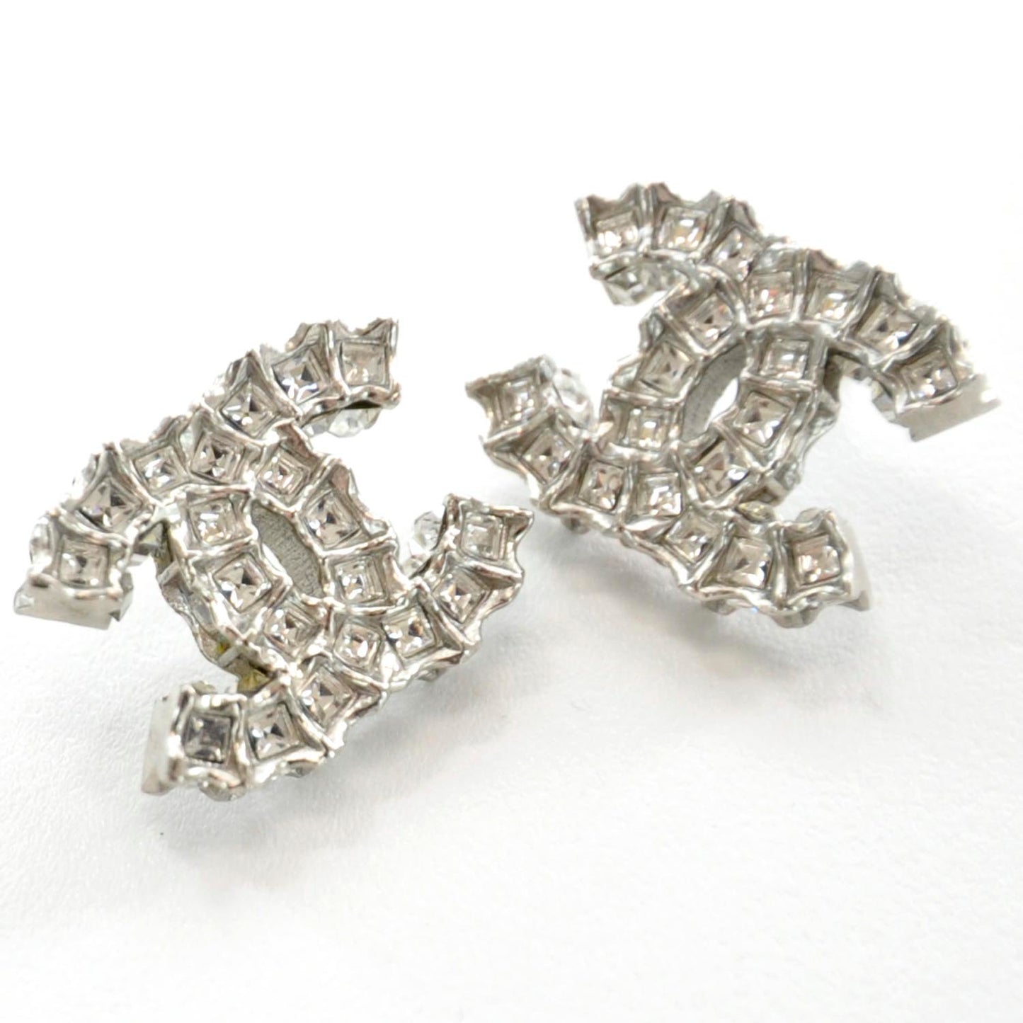 Baguette Crystal CC Earrings Silver