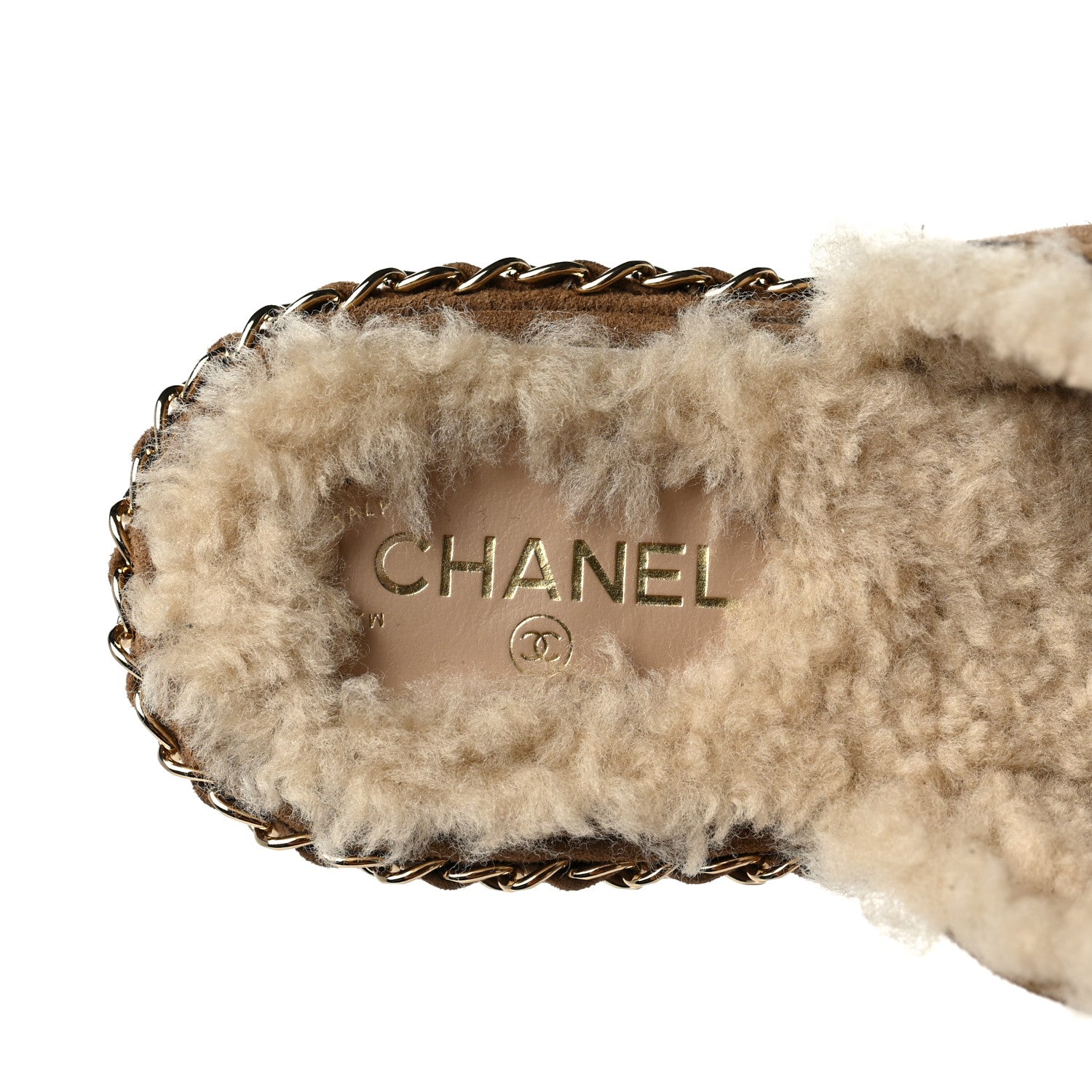 Chanel Kid Suede Shearling CC Chain Mules 36.5 Light Brown Black 7 of 7