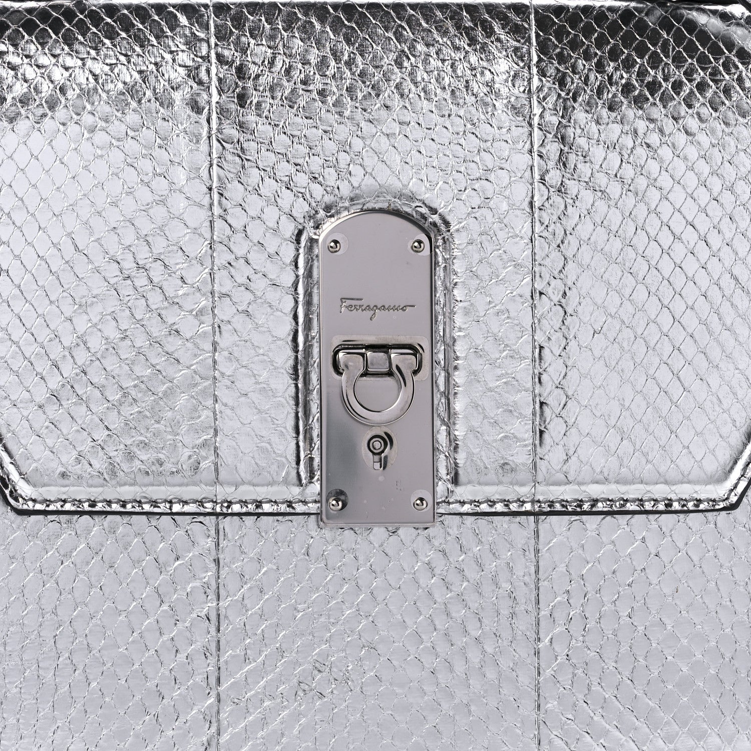 Salvatore Ferragamo Metallic Snakeskin Medium Boxyz Silver 7 of 8
