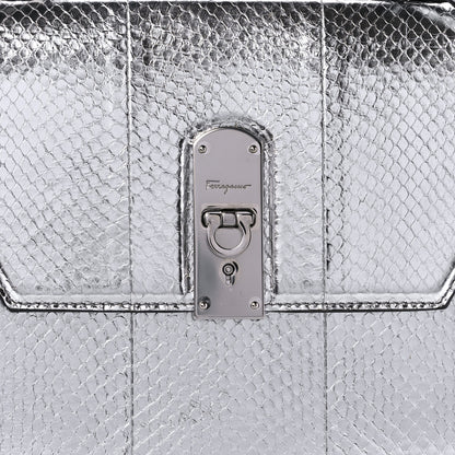 Salvatore Ferragamo Metallic Snakeskin Medium Boxyz Silver 7 of 8