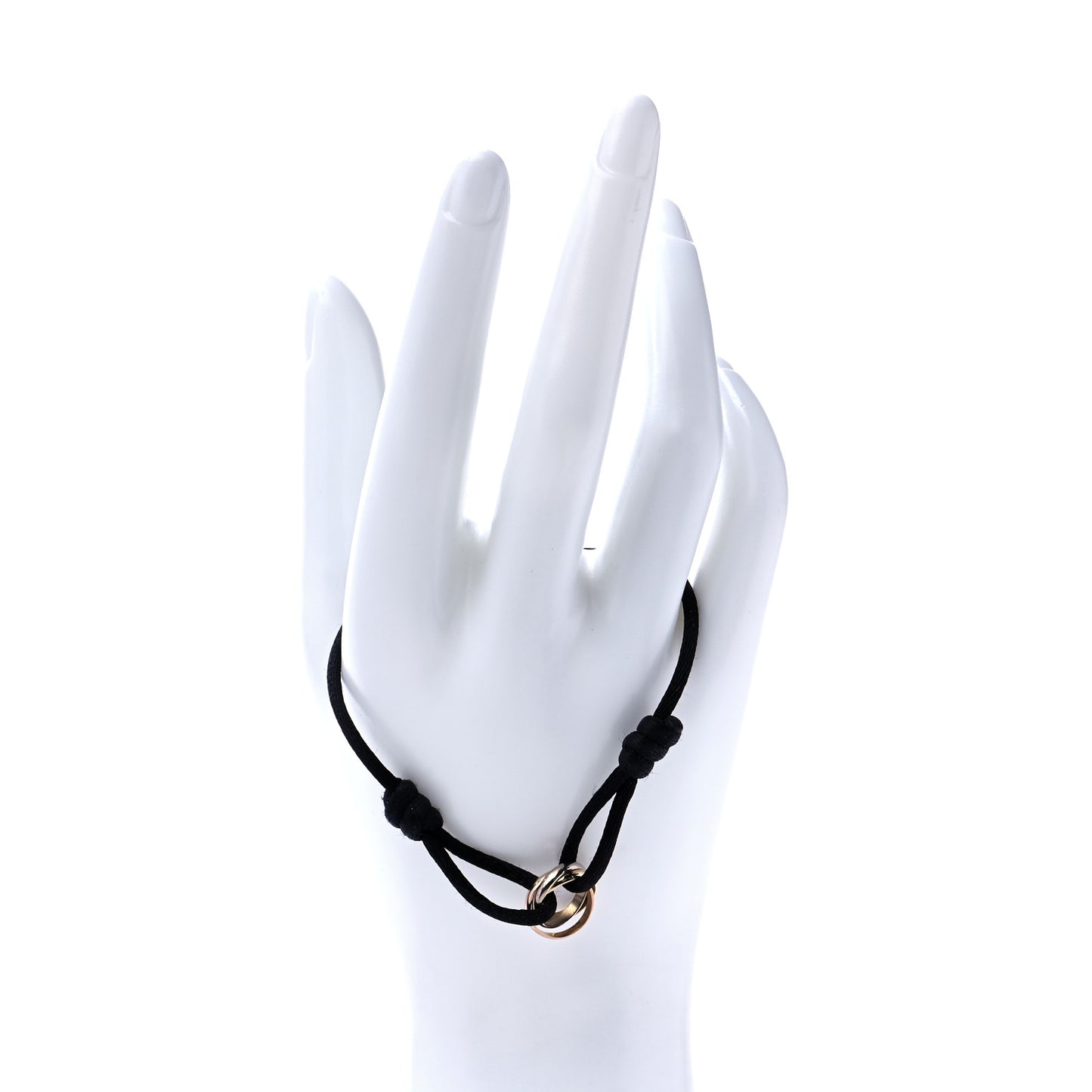 18K Pink Yellow White Gold Trinity Adjustable Cord Bracelet Black