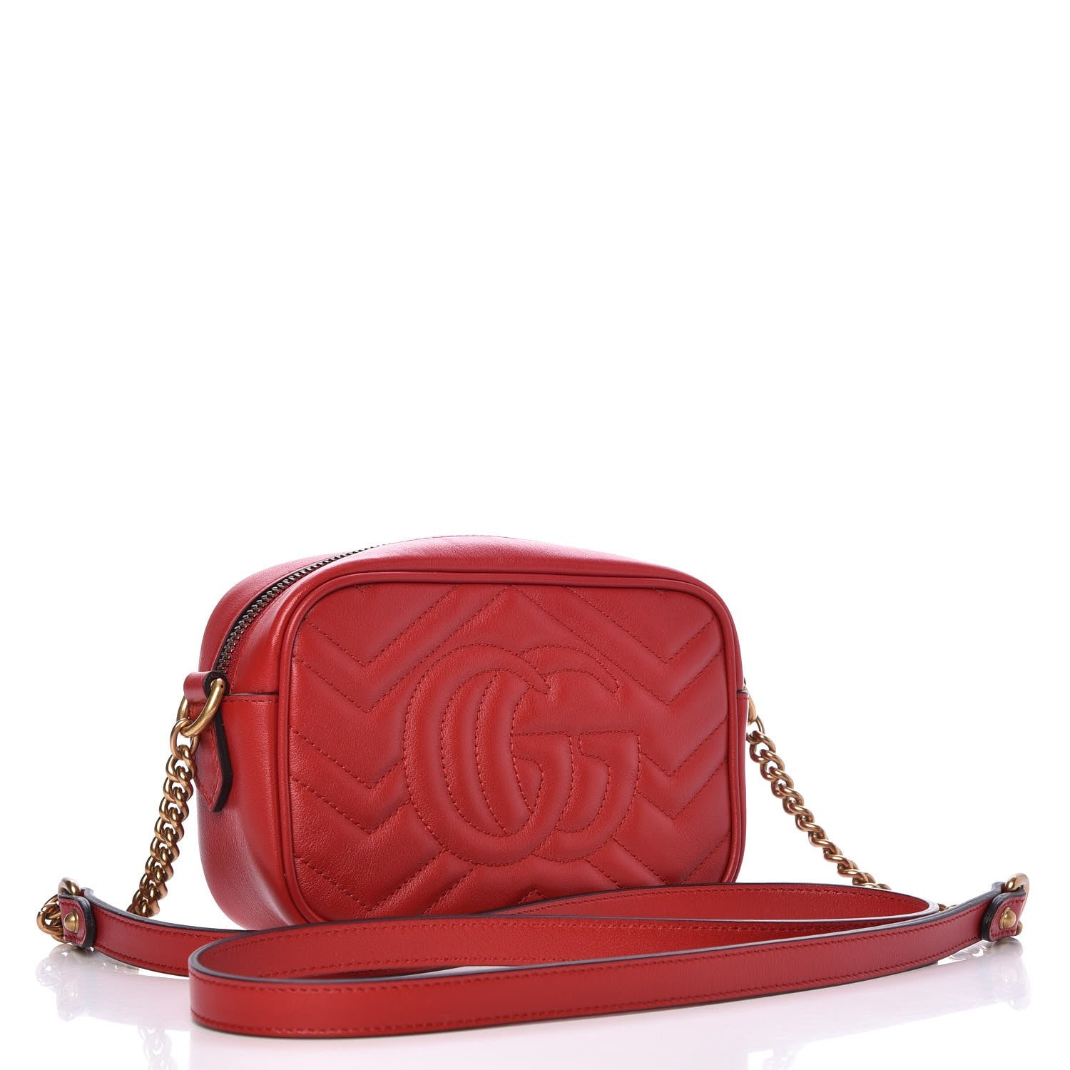 Gucci Calfskin Matelasse Mini GG Marmont Chain Shoulder Bag Hibiscus Red 3 of 8