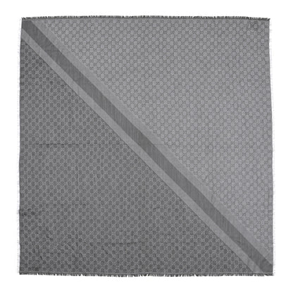 Gucci Wool Silk Monogram GGWeb Fringe Shawl Pearl Medium Grey 1 of 5