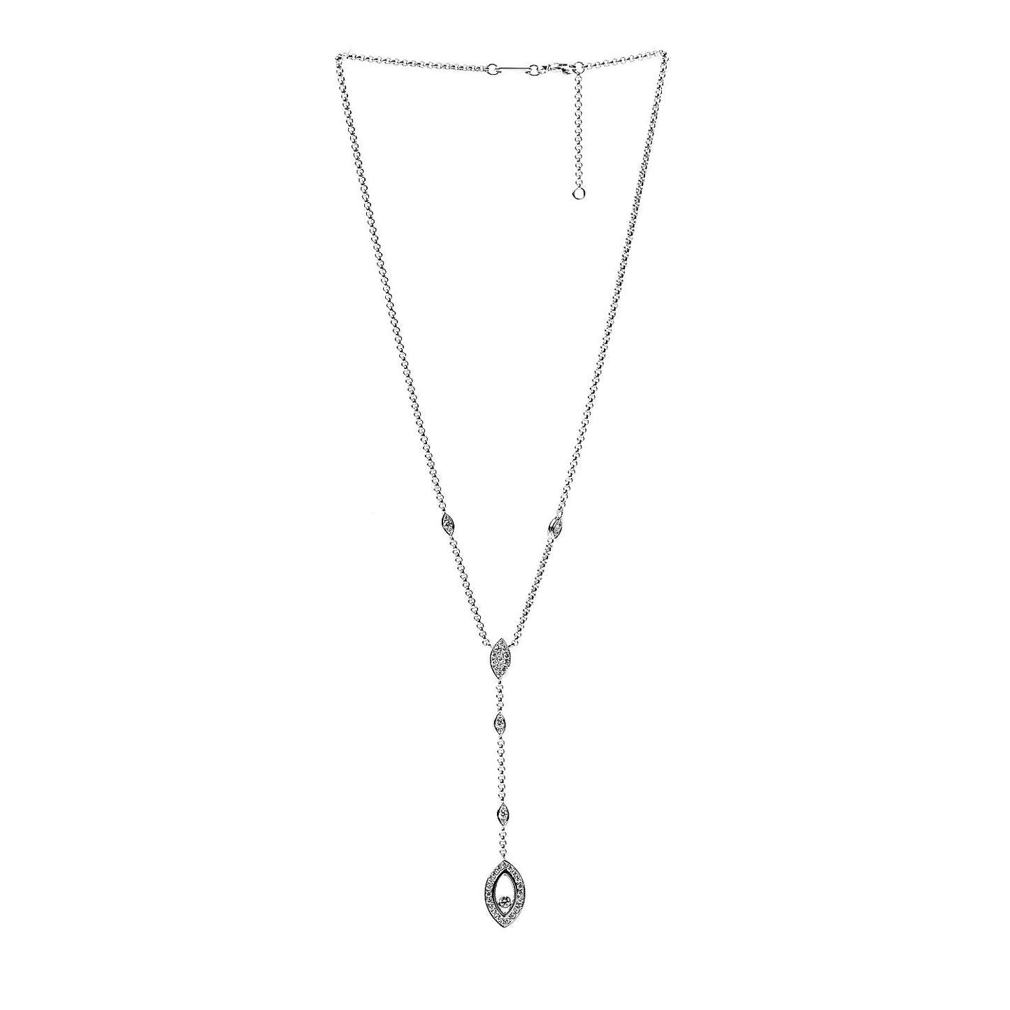 18K White Gold Diamond Happy Diamonds Drop Pendant Necklace